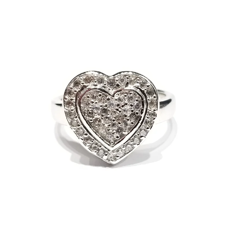 women's rings with stacked design -Beautiful Heart CZ Ring (Sterling Silver)