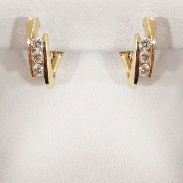 women's earrings diamond -14k Yellow Gold Diamond Earrings