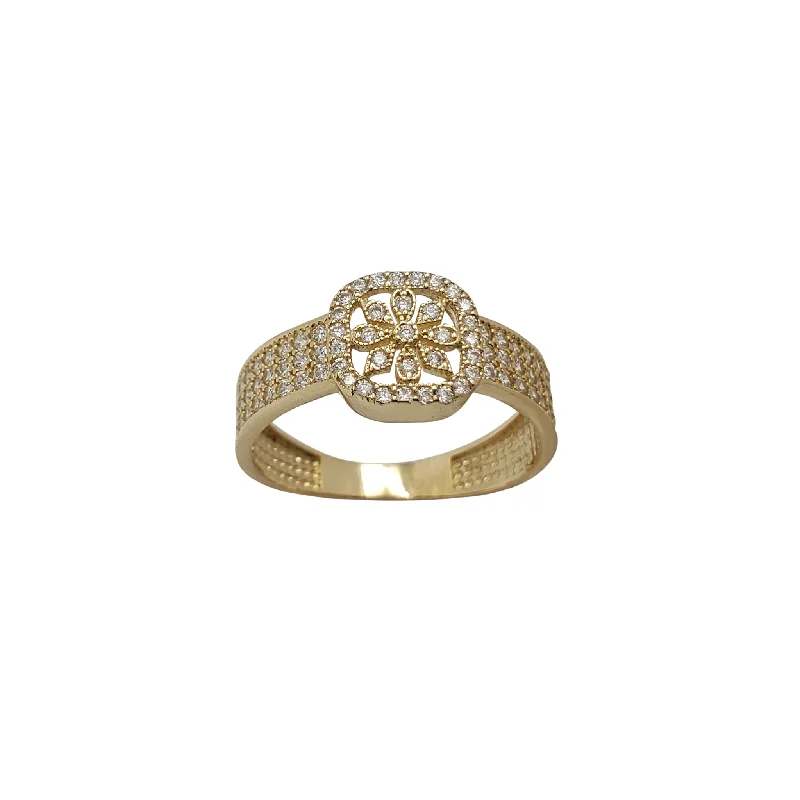 women's rings with modern setting -Zirconia Icy Flower Belt Ring (14K)