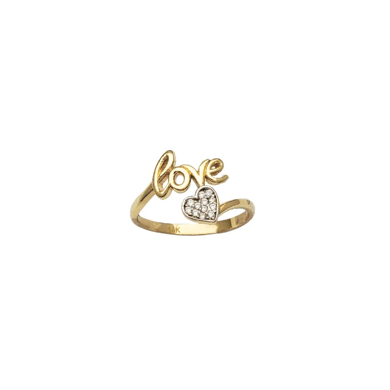 women's rings with cubic zirconia -Love & Heart Bypass Ring (14K)