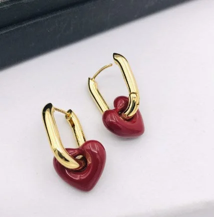 Bright Gold Wine Red Earrings