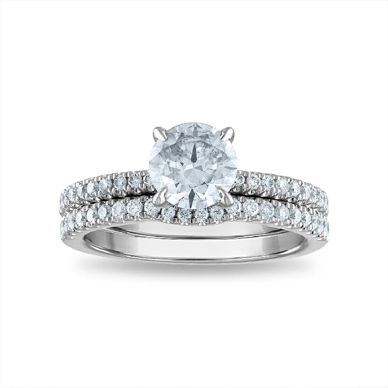 women's engagement rings with radiant-cut diamond -Signature EcoLove 1-1/2 CTW Lab Grown Diamond Bridal Set Ring in 14KT White Gold