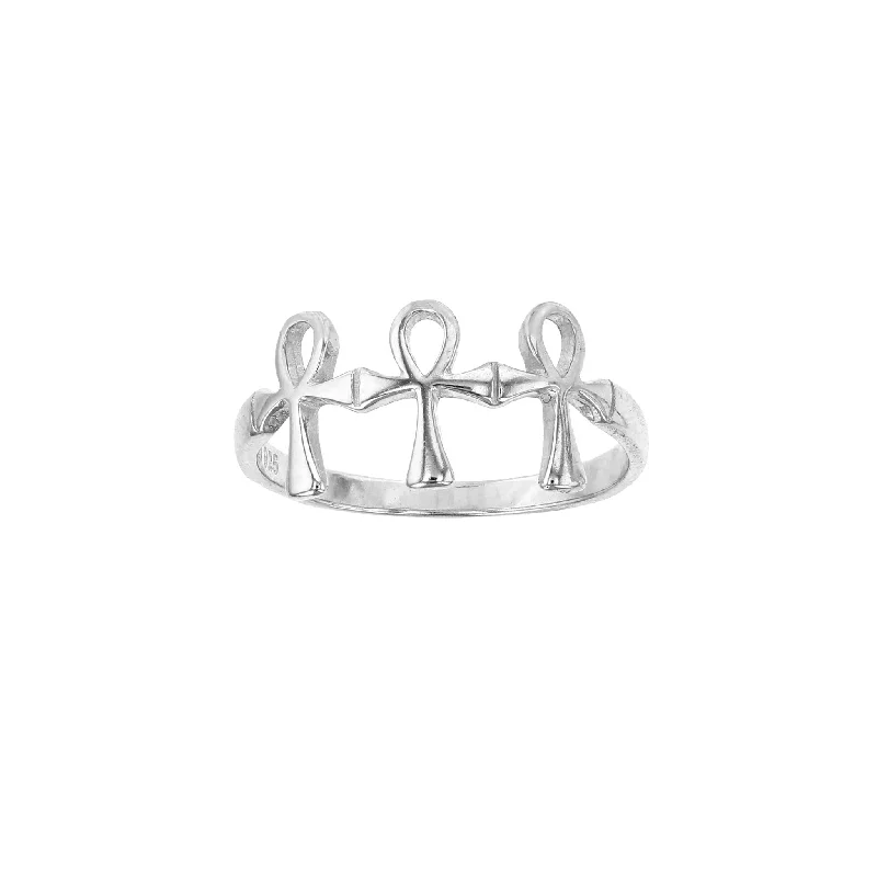 women's rings with diamond-encrusted band -Row of Ankh Ring (Silver)