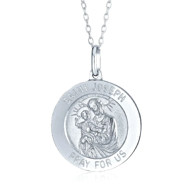 women's necklaces with delicate chain -Saint Joseph Religious Medal Pendant Necklace for Men - Sterling Silver