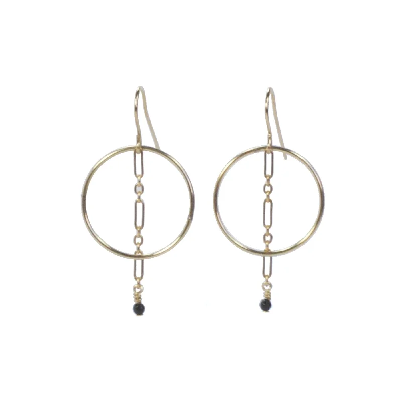 women's earrings with hoop design -Pyrite Chain Drop Circle Earrings