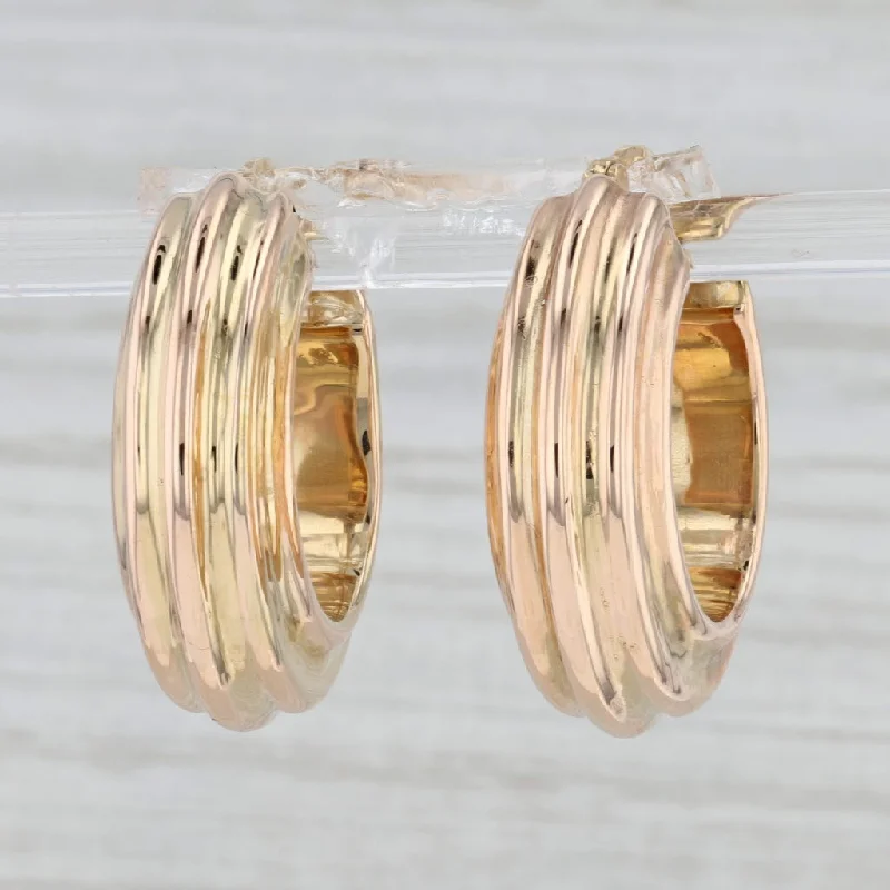 women's earrings with multi-layered design -Beveled Hoop Earrings 18k Yellow Gold Snap Top Round Hoops