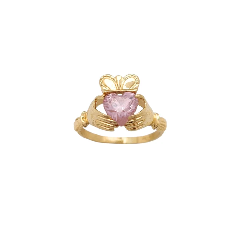 women's rings with matching wedding rings -Pink Stone Claddagh Ring (14K)