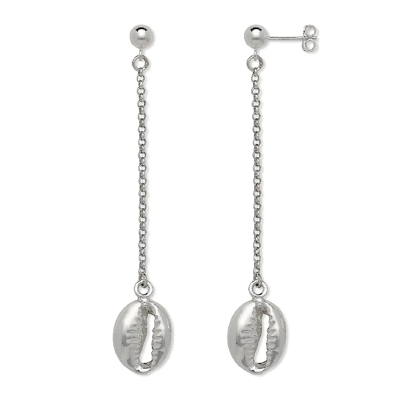 women's earrings with intricate design -Better Jewelry Cowrie Shell .925 Sterling Silver Chain Earrings