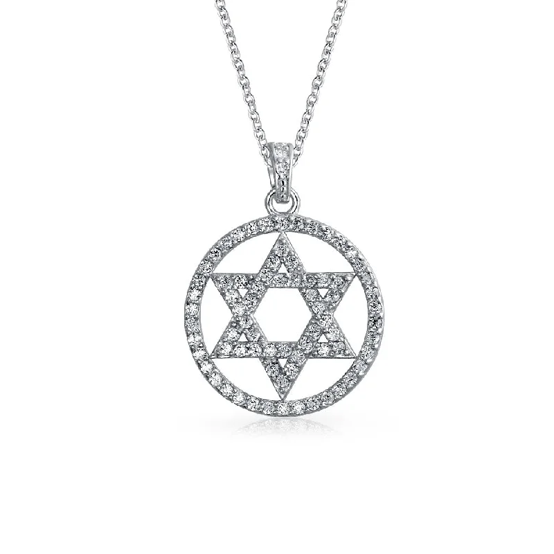 women's necklaces with elegant finish -Cubic Zirconia Star of David Pendant Necklace in Sterling Silver for Bat Mitzvah