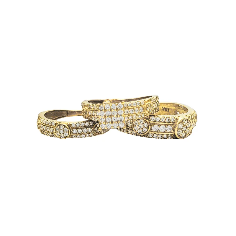 women's rings with intricate design -Square Three-Piece-Set Ring (10K)