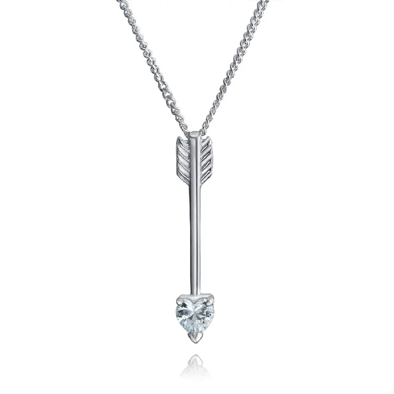 women's necklaces with twisted design -Minimalist Heart CZ Arrow Pendant Necklace in Sterling Silver