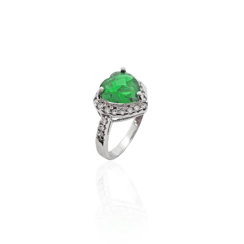 women's rings with emerald-cut stone -Green Heart CZ Ring (Silver).