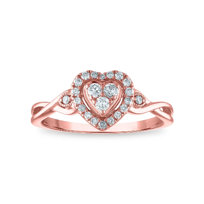 women's engagement rings with vintage halo -LoveSong 1/5 CTW Diamond Heart Promise Ring in 10KT Rose Gold