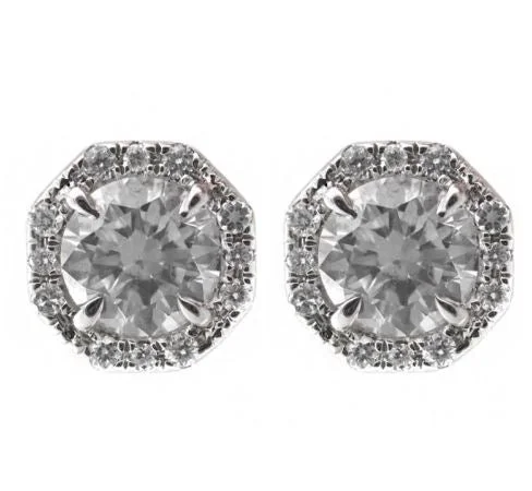 women's earrings with sapphire -18K Diamond Octagon Halo Earrings