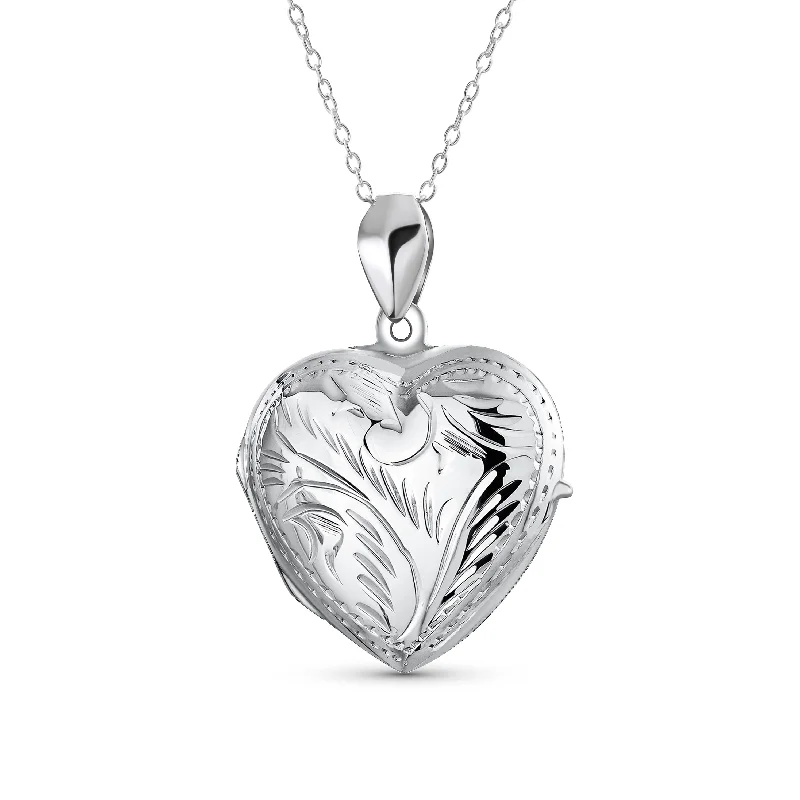 women's necklaces with modern clasp -Vintage Style Heart Shaped Locket Necklace for Teens - Holds Photos Silver Pendant