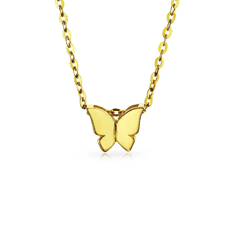 women's necklaces with modern twist -Petite 14K Yellow Gold Butterfly Pendant Necklace for Teens