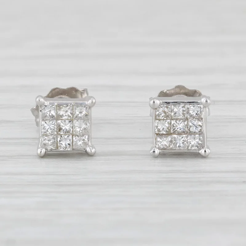 women's earrings with elongated drop -0.20ctw Diamond Stud Earrings 18k White Gold Princess Solitaires