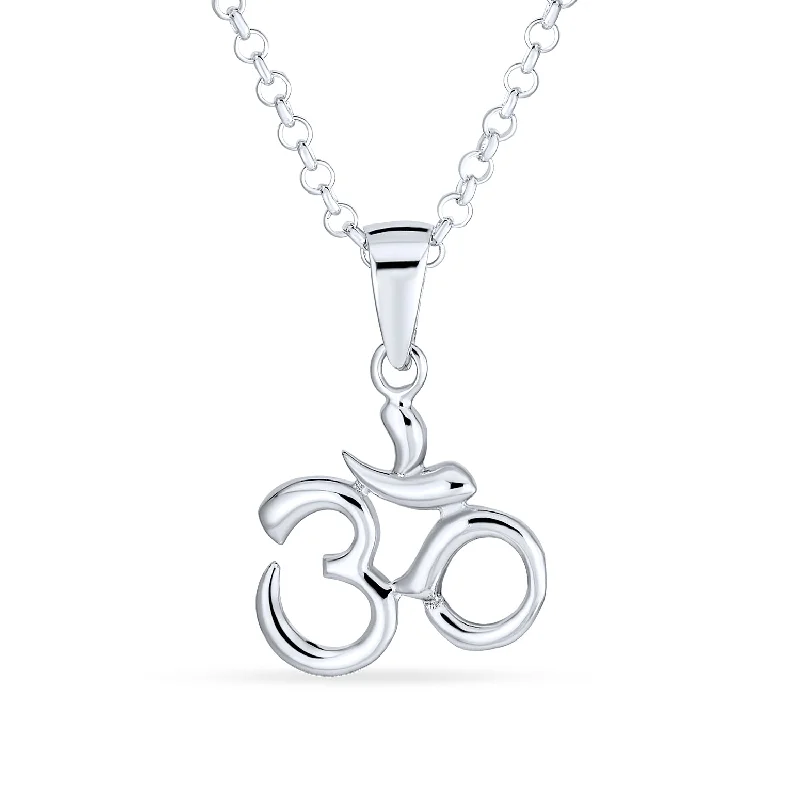 women's necklaces with heart pendant -Yoga Aum Om Symbol Pendant Necklace in Sterling Silver 18 Inch Chain