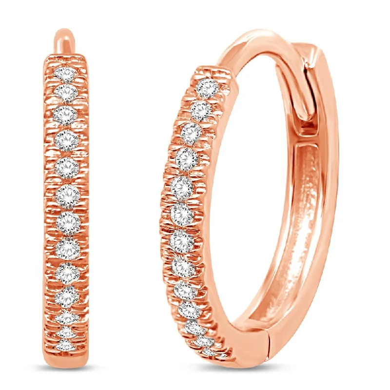 women's earrings with luxury pearl design -14K Rose Gold 1/6 Ct.Tw. Diamond Stackable Hoop Earrings