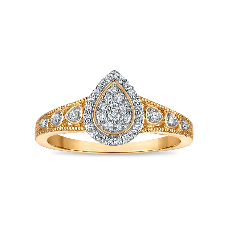 women's engagement rings with princess-cut diamond -1/5 CTW Diamond Halo Cluster Ring in 10KT Yellow Gold