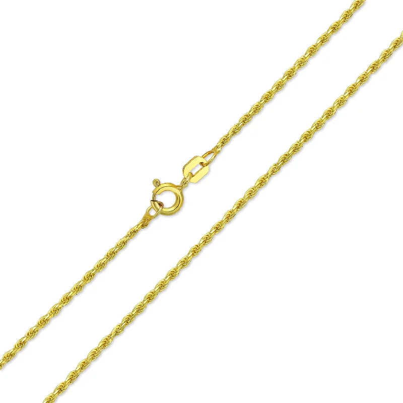 women's necklaces with personalized engraving -2MM 14K Gold Plated Sterling Silver Rope Chain Necklace Italy 16-24 Inch