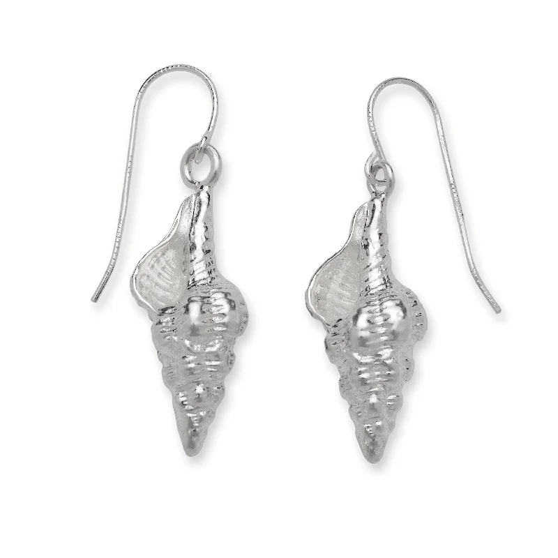 women's earrings with gemstone bezel -Conch Shell .925 Sterling Silver Earrings