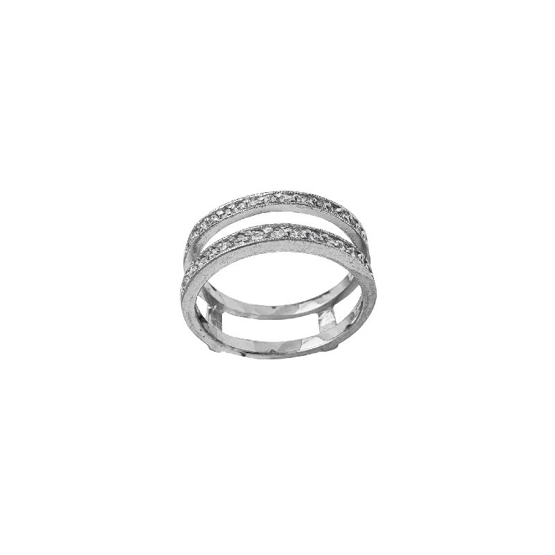 women's rings with bridal style -Milgrain Zirconia Ring Jacket (Silver)