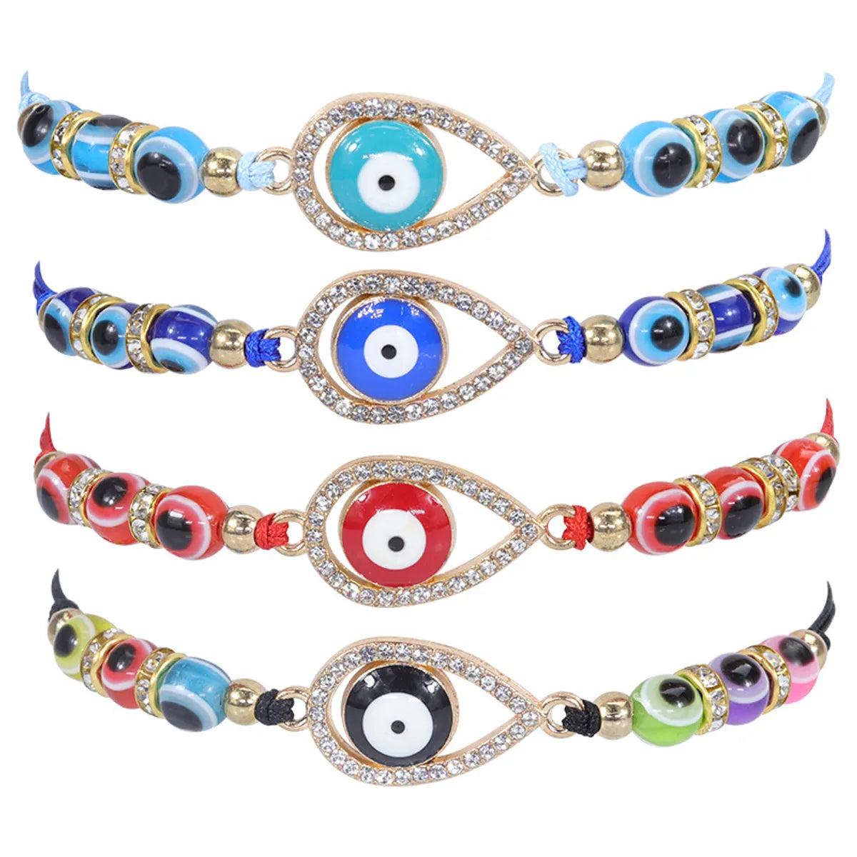 women's bracelets with solid gold -1 Piece Fashion Devil's Eye Mixed Materials Beaded Hollow Out Inlay Zircon Unisex Bracelets