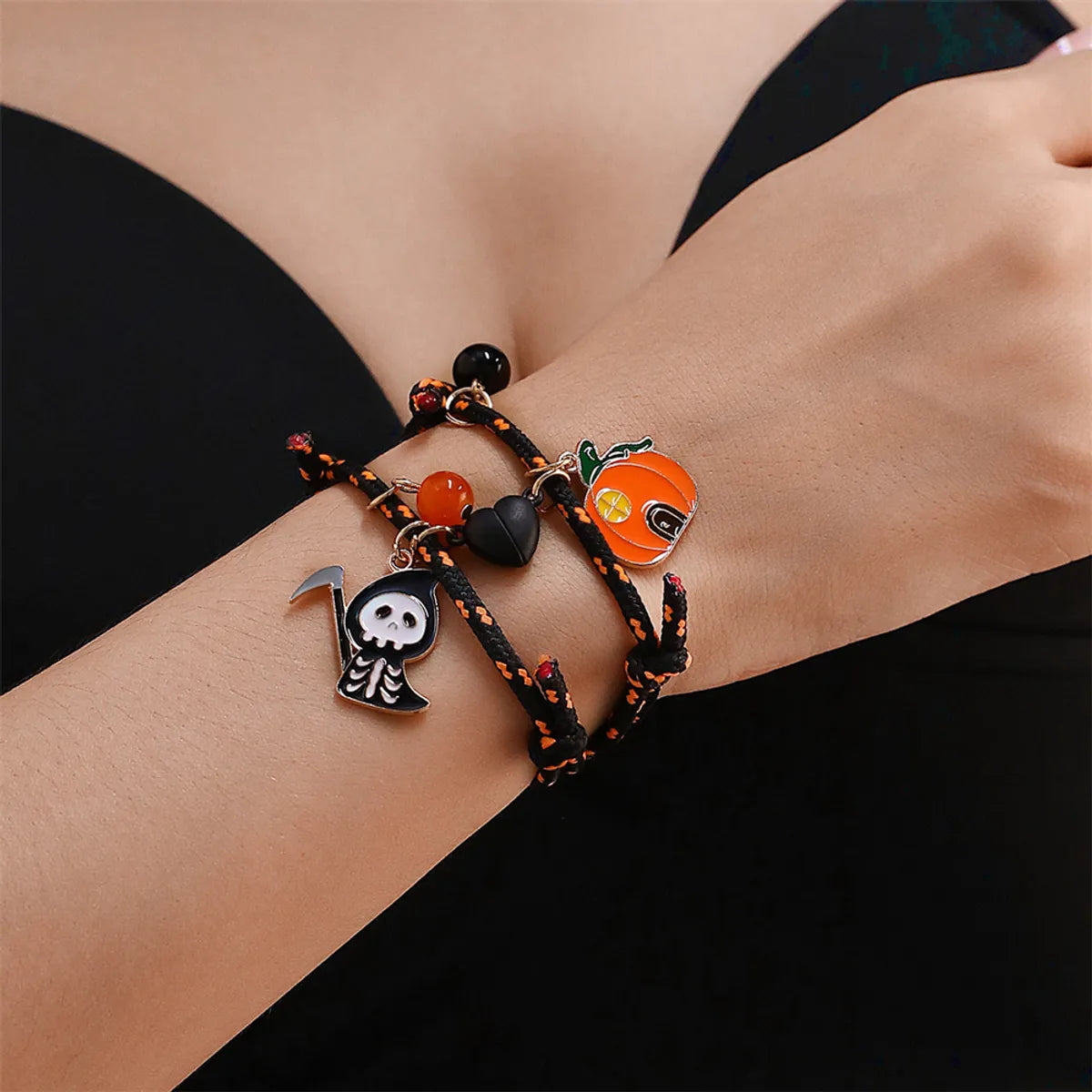 women's bracelets with adjustable band -Cute Funny Pumpkin Alloy Halloween Couple Bracelets