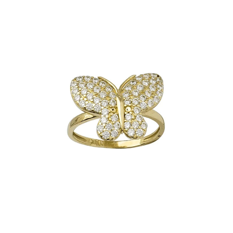 women's rings with matching wedding rings -Zirconia Solitaire Butterfly Ring (14K)