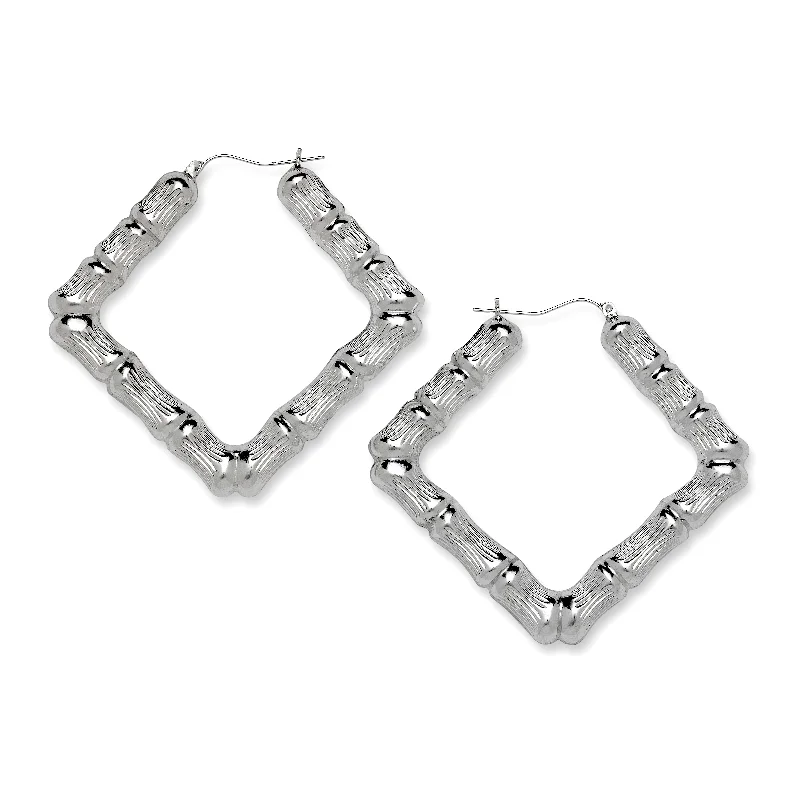 women's earrings with heart-shaped gemstones -Better jewelry .925 Sterling Silver Square Bamboo Earrings Hoops, Rhombus Hoops