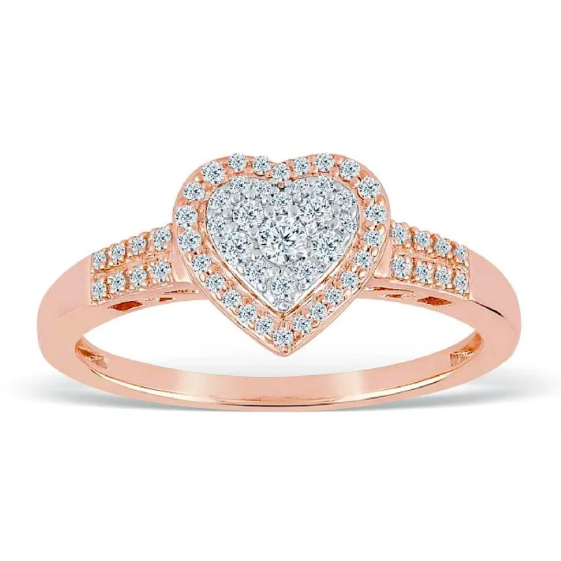 women's engagement rings with bold band -Red Hot Deal  1/4 CTW Diamond Heart Ring in 10KT Rose Gold