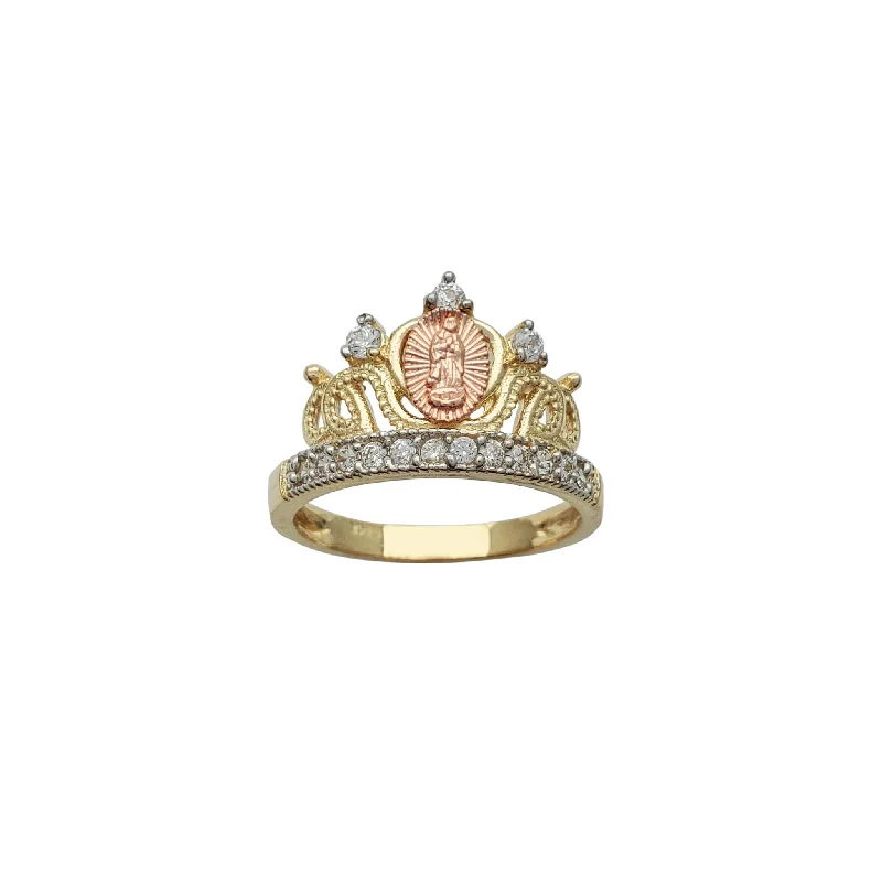 women's rings with modern style -Tricolor Virgin Mary Crown-Tiara Ring (14K)