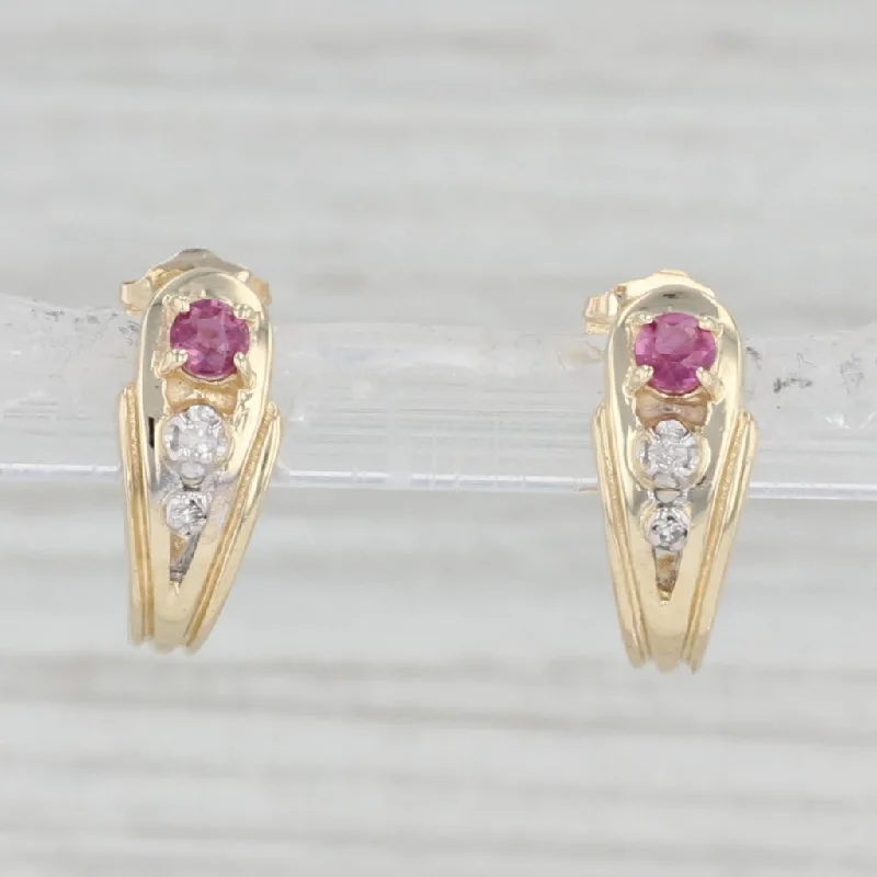 women's earrings with delicate hoops -0.16ctw Ruby Diamond J-Hook Earrings 14k Yellow Gold Pierced Drops