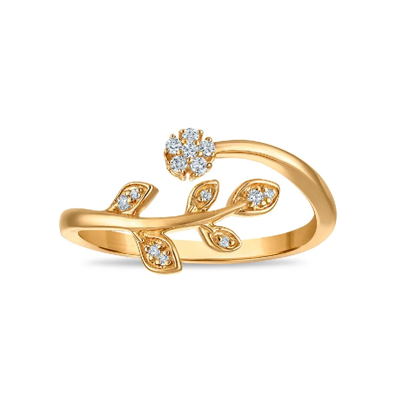 women's engagement rings with diamond halo -Diamond Leaf Fashion Ring in 10KT Yellow Gold