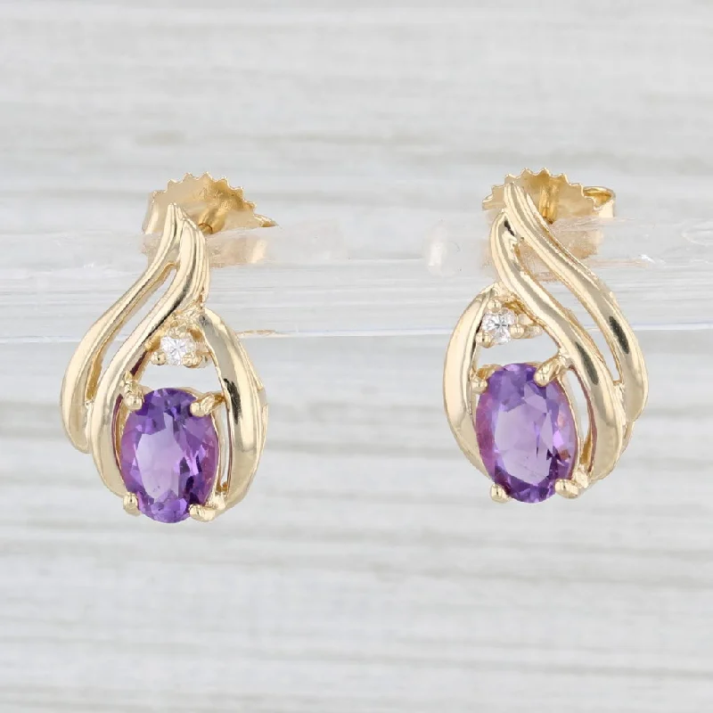 women's earrings with bold design -1.54ctw Amethyst Diamond Teardrop Earrings 14k Yellow Gold Studs