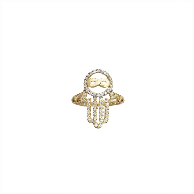 women's rings with ruby -Iced-Out Infinity & Hamsa Ring (14K)