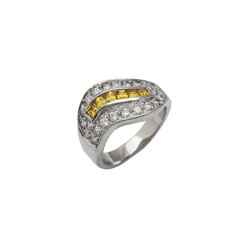 women's rings with luxe gemstones -Zirconia Iced-Out Curved Ring (Silver)