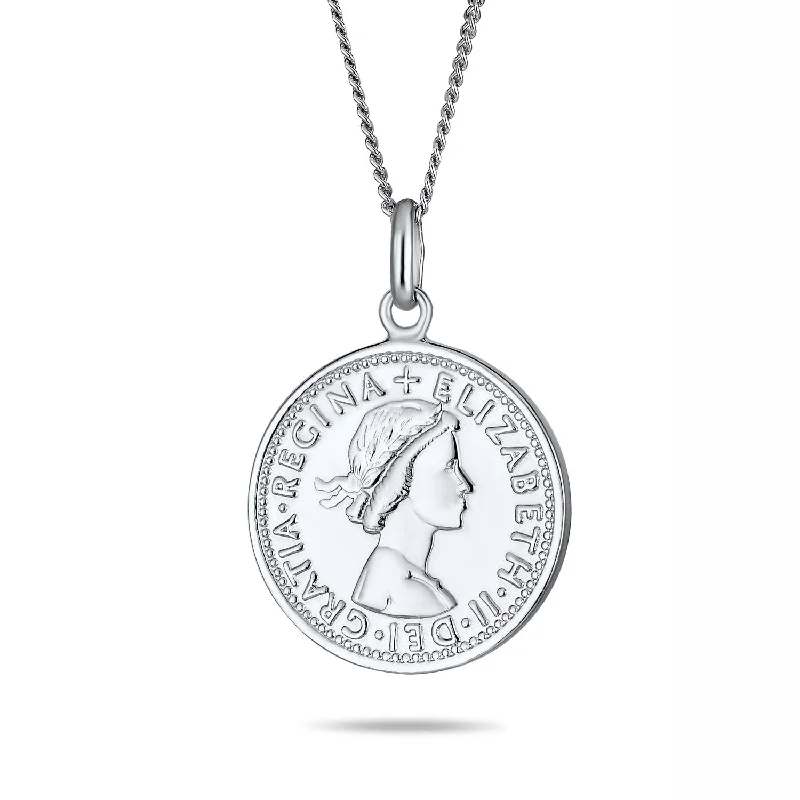 women's necklaces with minimalist design -Royal Coin Disc Pendant Necklace 1957 Queen Elizabeth Medallion in Sterling Silver