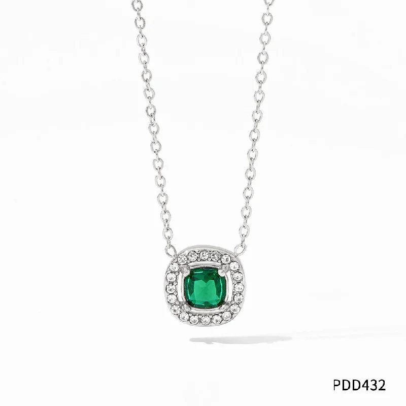 Pdd432 Necklace Silver Green Zirconium