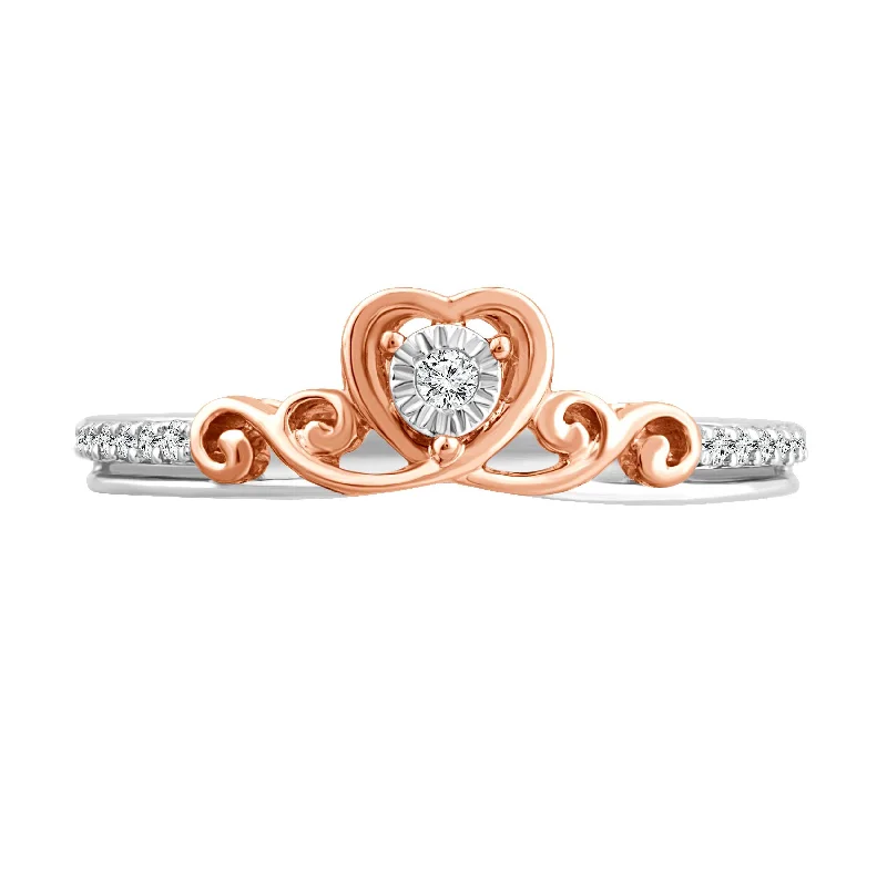 women's engagement rings with custom engraving -LoveSong 1/10 CTW Diamond Heart Promise Ring in Rose Gold Plated Sterling Silver