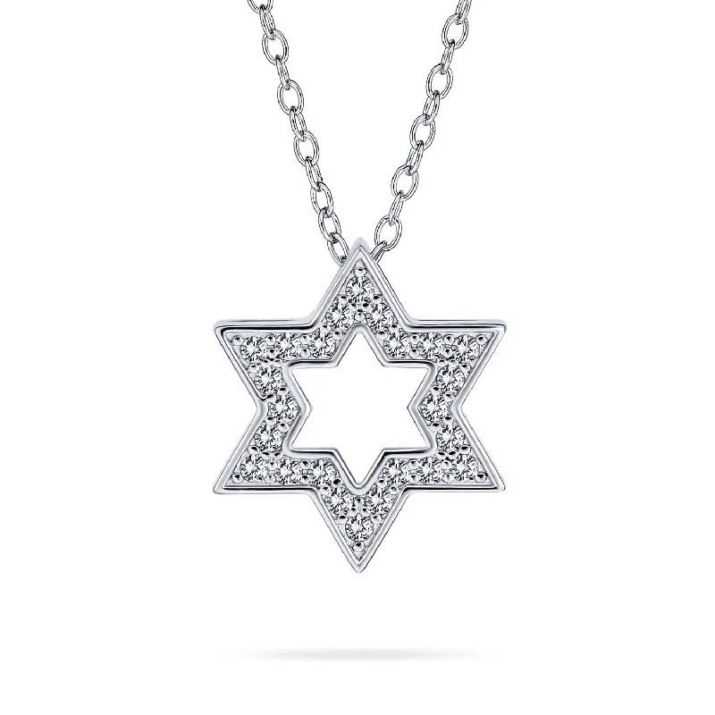 women's necklaces with cubic zirconia -Traditional Star of David Pendant Necklace CZ Accent Sterling Silver Bat Mitzvah