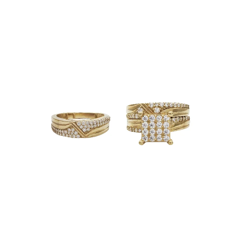 women's rings with gemstone bezel -Square Three-Piece-Set Ring (10K)