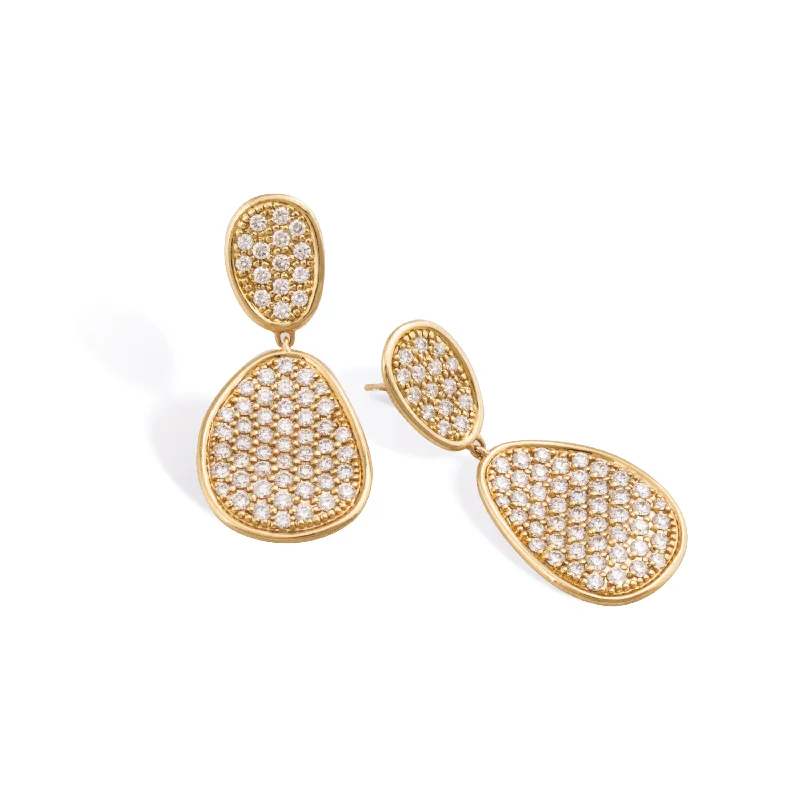 women's earrings with custom design -Lady's Yellow 18 Karat Pave Lunaria Earrings