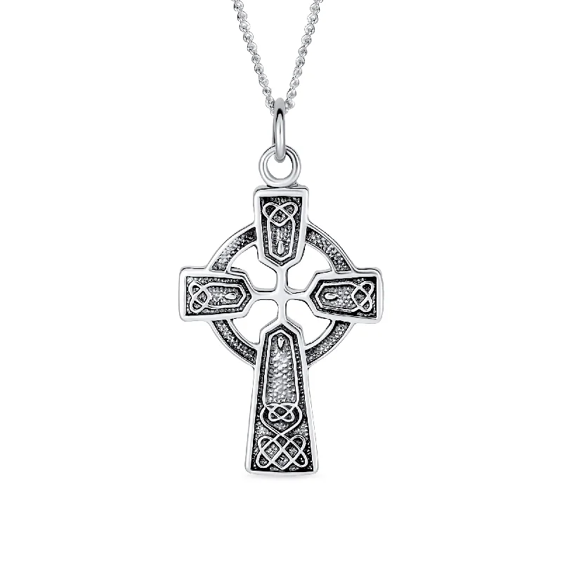 women's necklaces with chain link -Vintage Viking Love Knot Celtic Cross Pendant Necklace Sterling Silver Teens