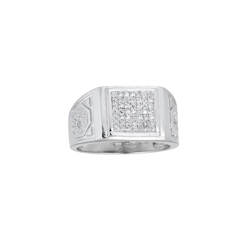 women's rings with textured band -Pave Textured Square Men's Ring (Silver)