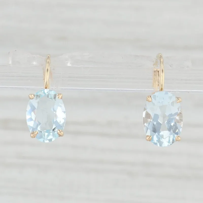 women's earrings with polished finish -3ctw Aquamarine Earrings 14k Yellow Gold Leverback Drops Oval Solitaires