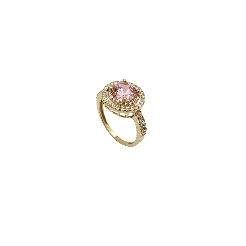 women's rings with halo setting -Round Gemstone CZ Lady Ring (14K)