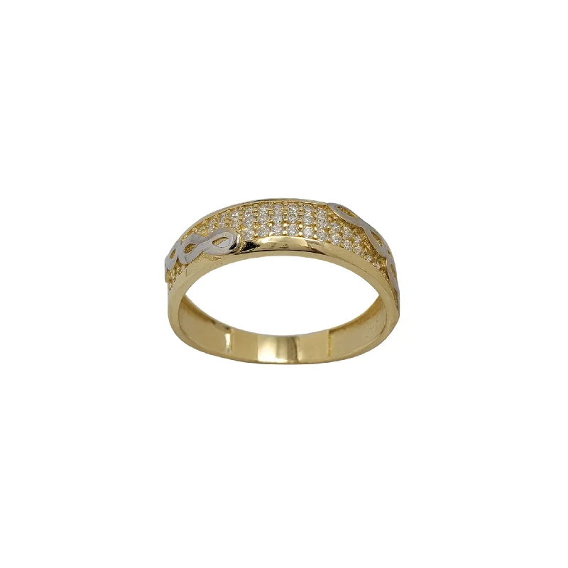 women's rings with glamorous finish -Zirconia Two-Tone Pave Chained Band Ring (14K)