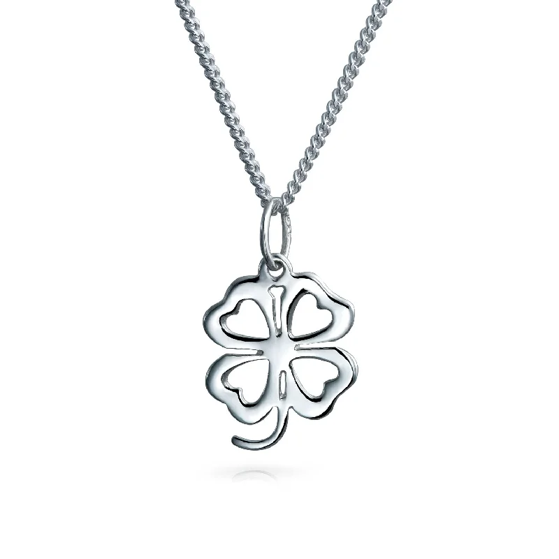 women's necklaces with heart-shaped design -Celtic Heart Shamrock Good Luck Charm Four Leaf Clover Pendant Necklace Silver